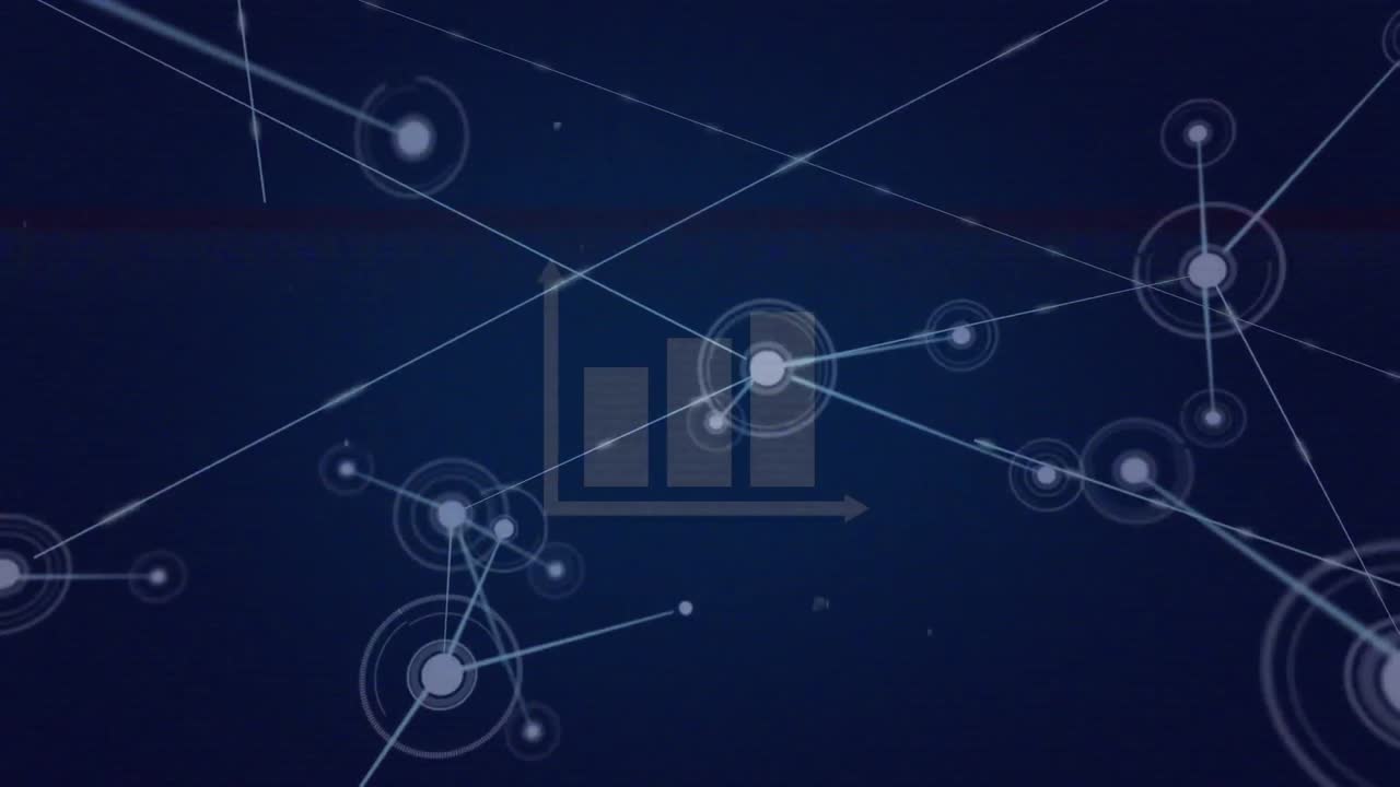 animación de la red de conexiones con iconos sobre animación digital negra