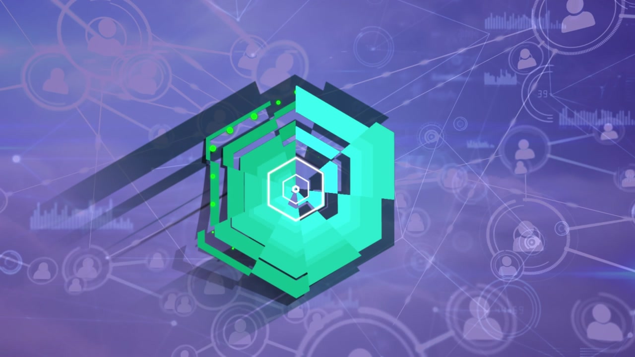 Animation of data processing over clouds and blue background
