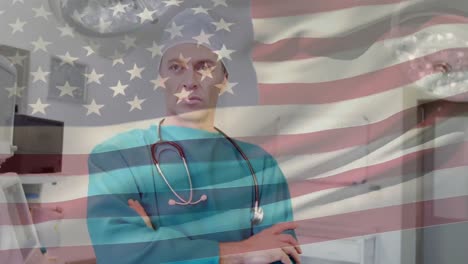 animation of flag of usa waving over surgeon