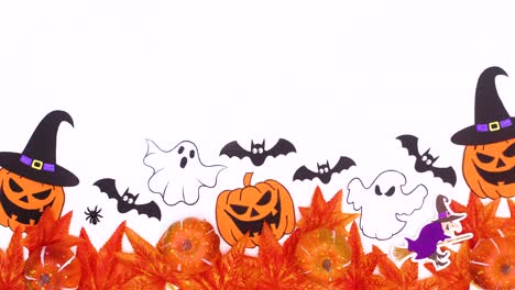 happy halloween decoration move on bottom of white theme. stop motion