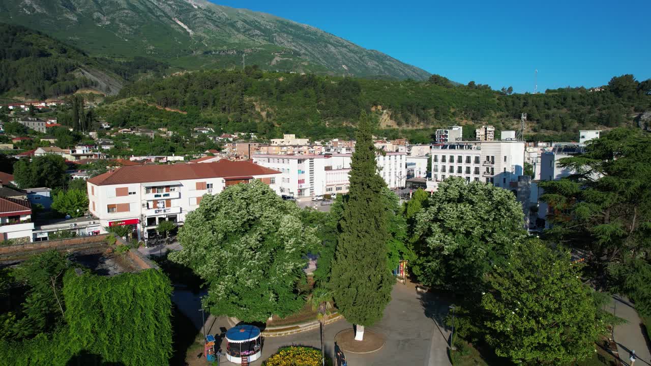 Permet City Center Hotels Bars Green Park Red Roses White Buildings Charming Springtime Albania