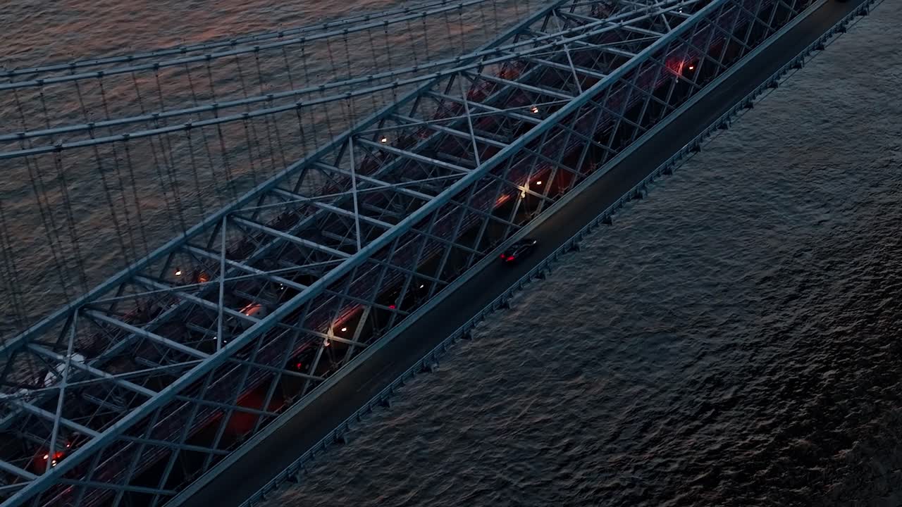 Direct overhead shot of bridge crossing river