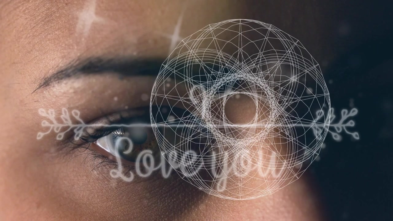 Animation of moving shapes and i love you text over eyes