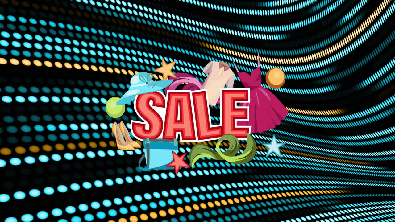 검은색 배경의 반점 위에 판매 텍스트의 애니메이션