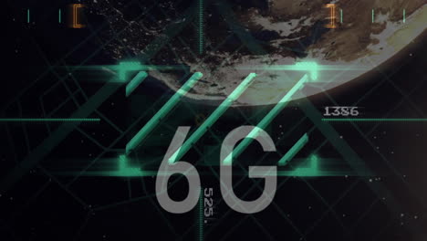 animación de la tecnología 6g a través de la vista por satélite de la tierra con cuadrícula digital