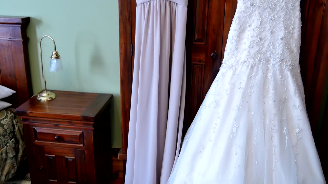 wide shot of  bride - bridemaid wedding dress