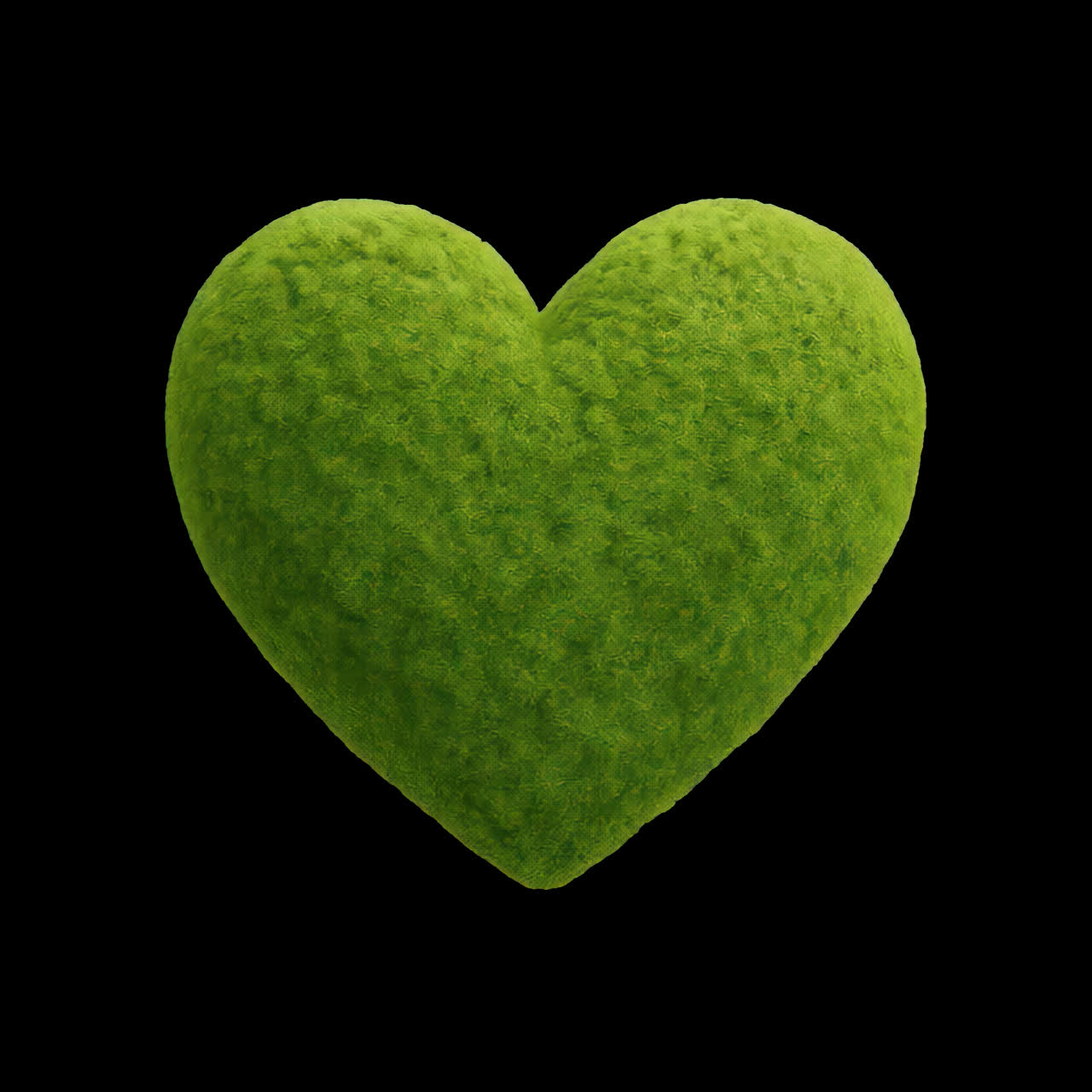 Green heart-shaped moss texture animation isolated asset, transparent 4K video, alpha channel