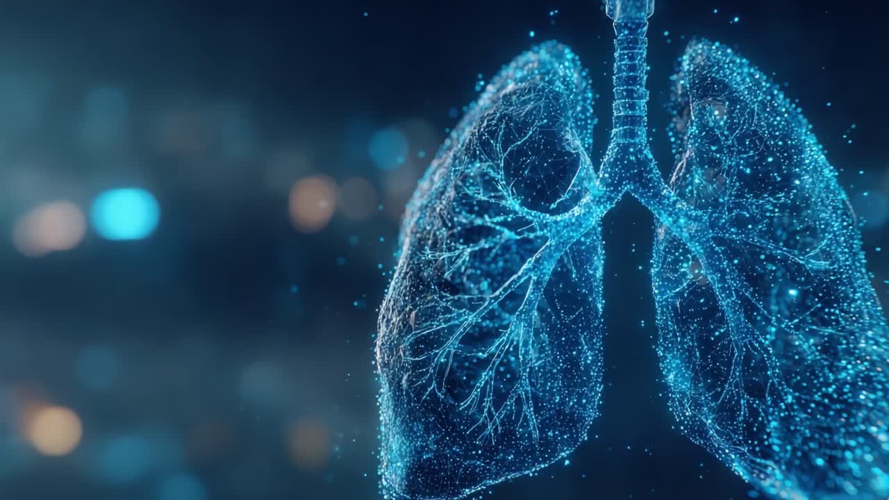 Rappresentazione visiva dei polmoni umani: un'illustrazione digitale dettagliata e artistica che mostra la struttura interna dei polmoni in un formato etereo e suggestivo