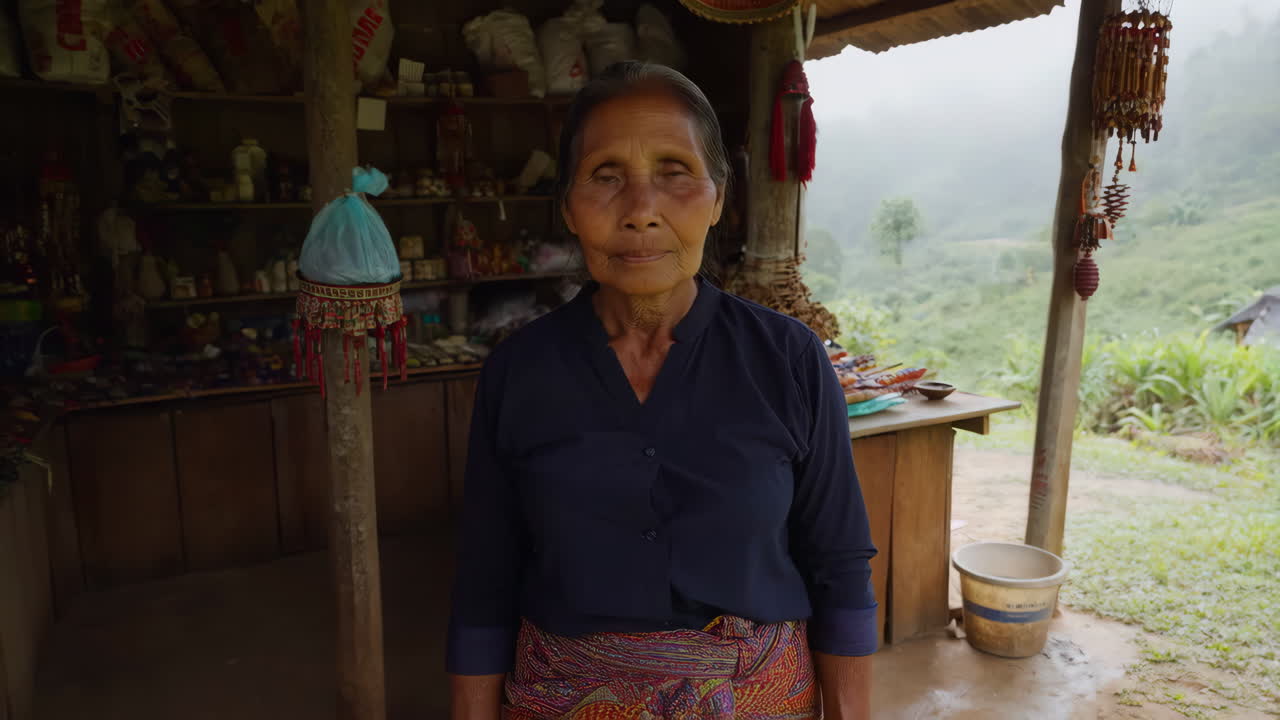 Portrait of an Elderly Woman in a Rural Village Shop