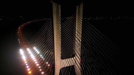 aerial view of the rędziński bridge at night. wroclaw, poland.