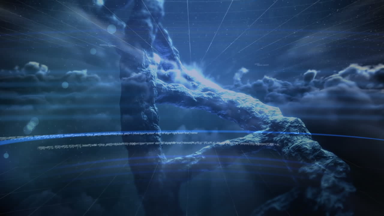 검은 바탕의 구름 위의 데이터 처리 및 dna  ⁇ 의 애니메이션