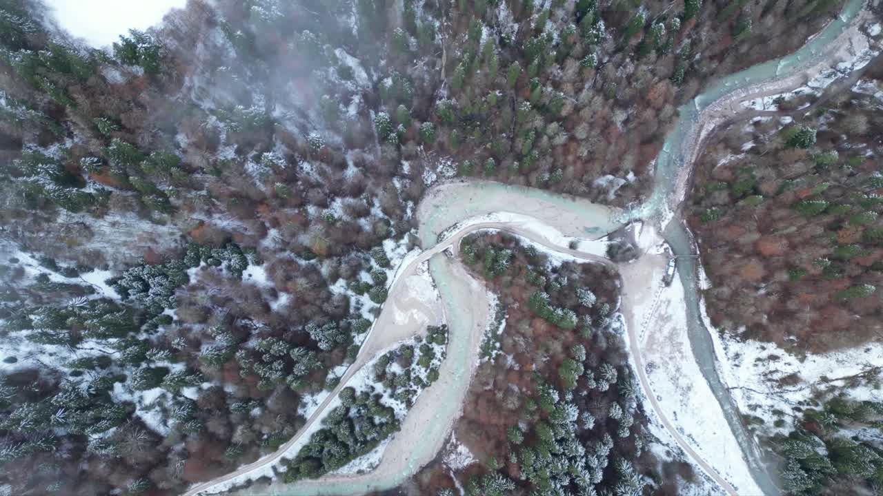 Aerial view of Partnachklamm ,a scenic location and nature attraction in Germany near Garmisch Paterkirchen