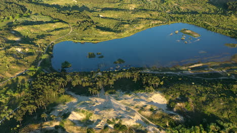 aerial of national park kennemerland in the netherlands with sunset