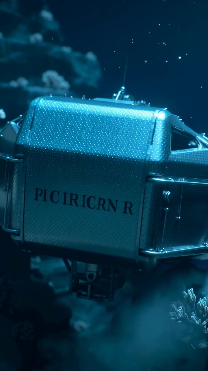 Vertical video: Thrusters firing, submersible rotating and lowering over coral, showing antenna