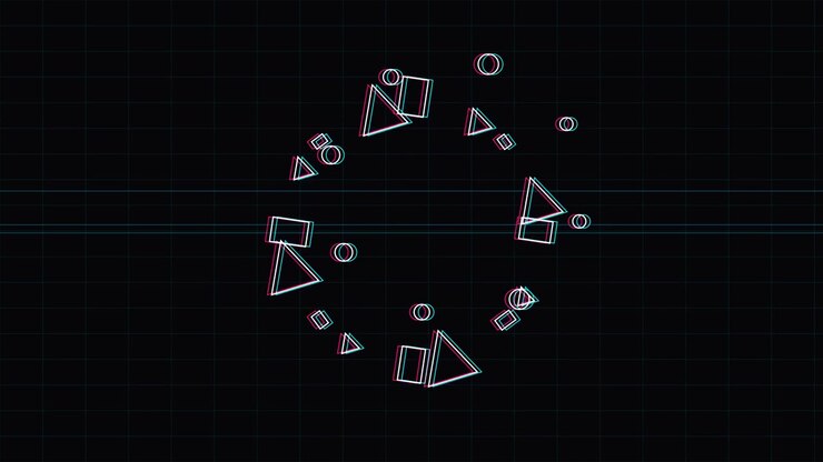 Abstract Geometric Shapes Moving with Glitch Effect Animation
