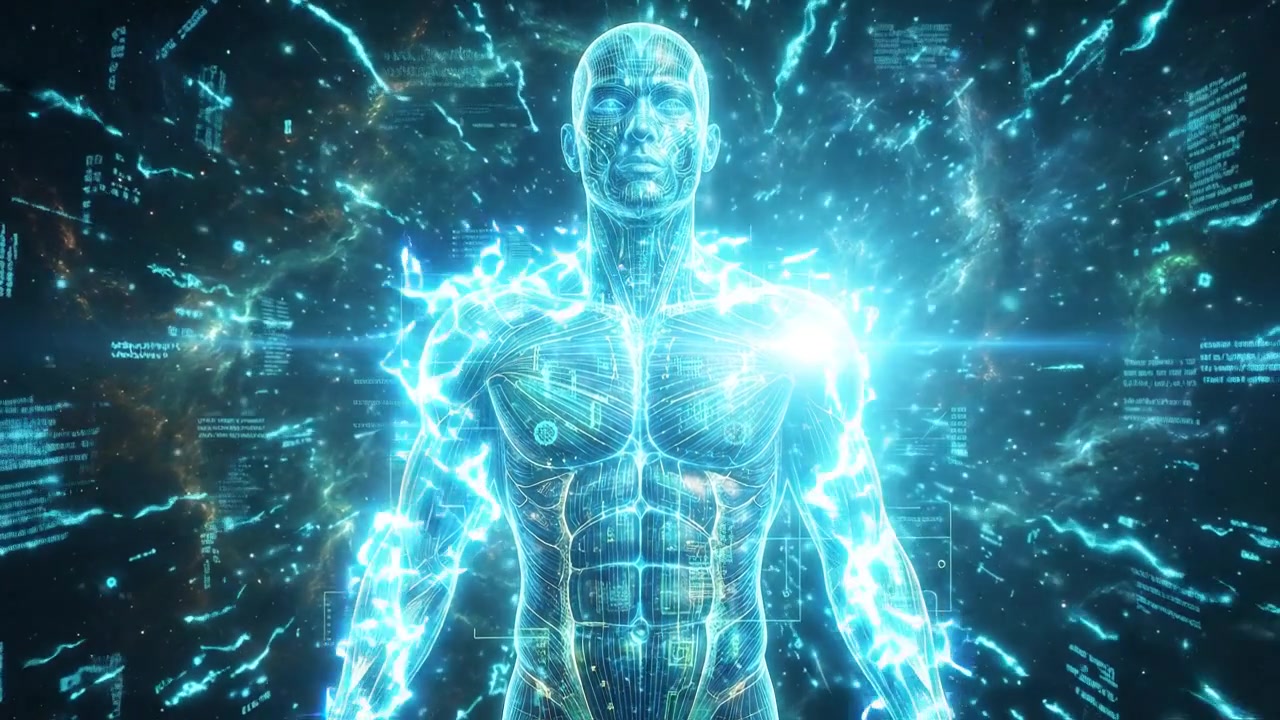 Glowing digital medical scan of human torso