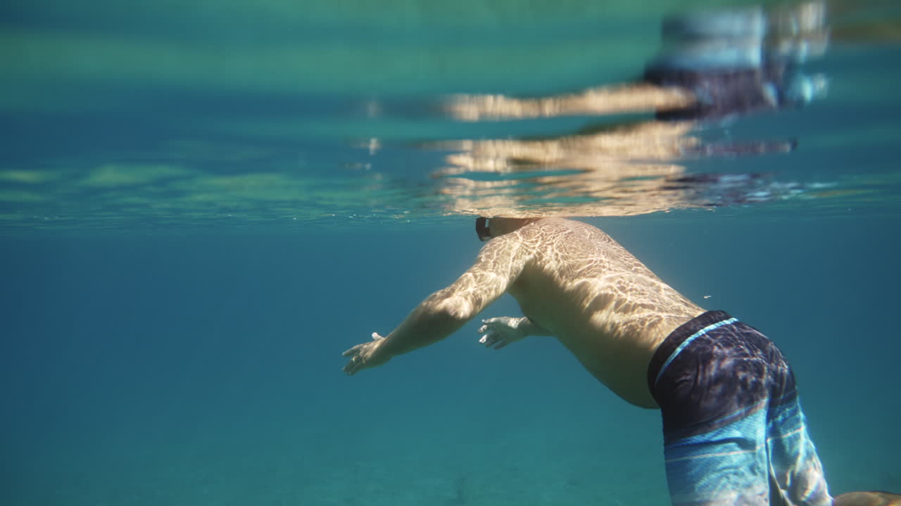 Man swimming underwater in the ocean