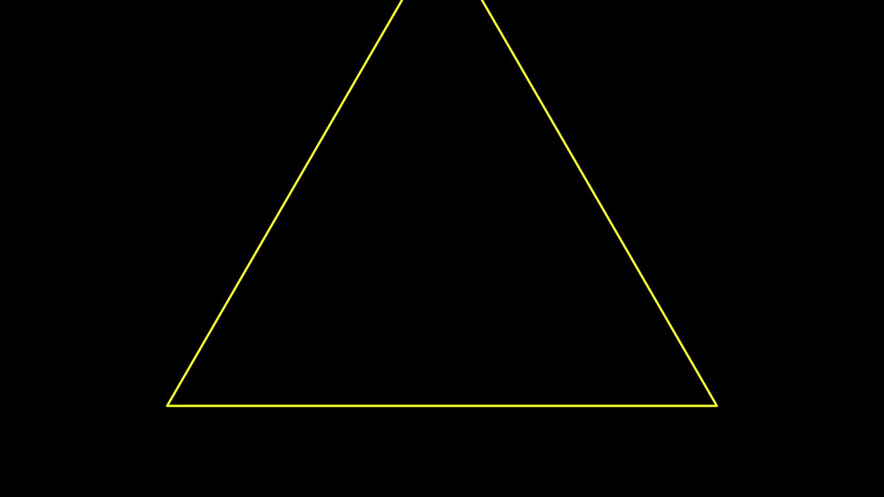 검은 배경과 여러 개의 움직이는 삼각형, 반복적으로 확대 및 축소