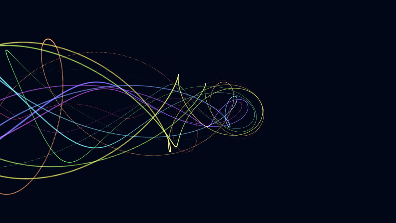 밝은 색의 선들이 어두운 배경에 매혹적인 원형 패턴을 형성합니다.