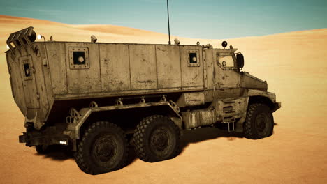 armoured military truck in desert