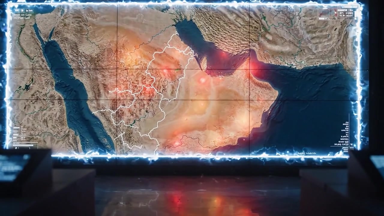 Ruang Kontrol Berteknologi Tinggi dengan Peta Interaktif Menampilkan Data Geografis dan Visualisasi Dinamis Lokasi Strategis untuk Memantau Aktivitas