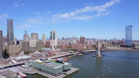 September-2021---4K-aerial-of-lower-Manhattan-from-the-East-River,-NYC,-USA