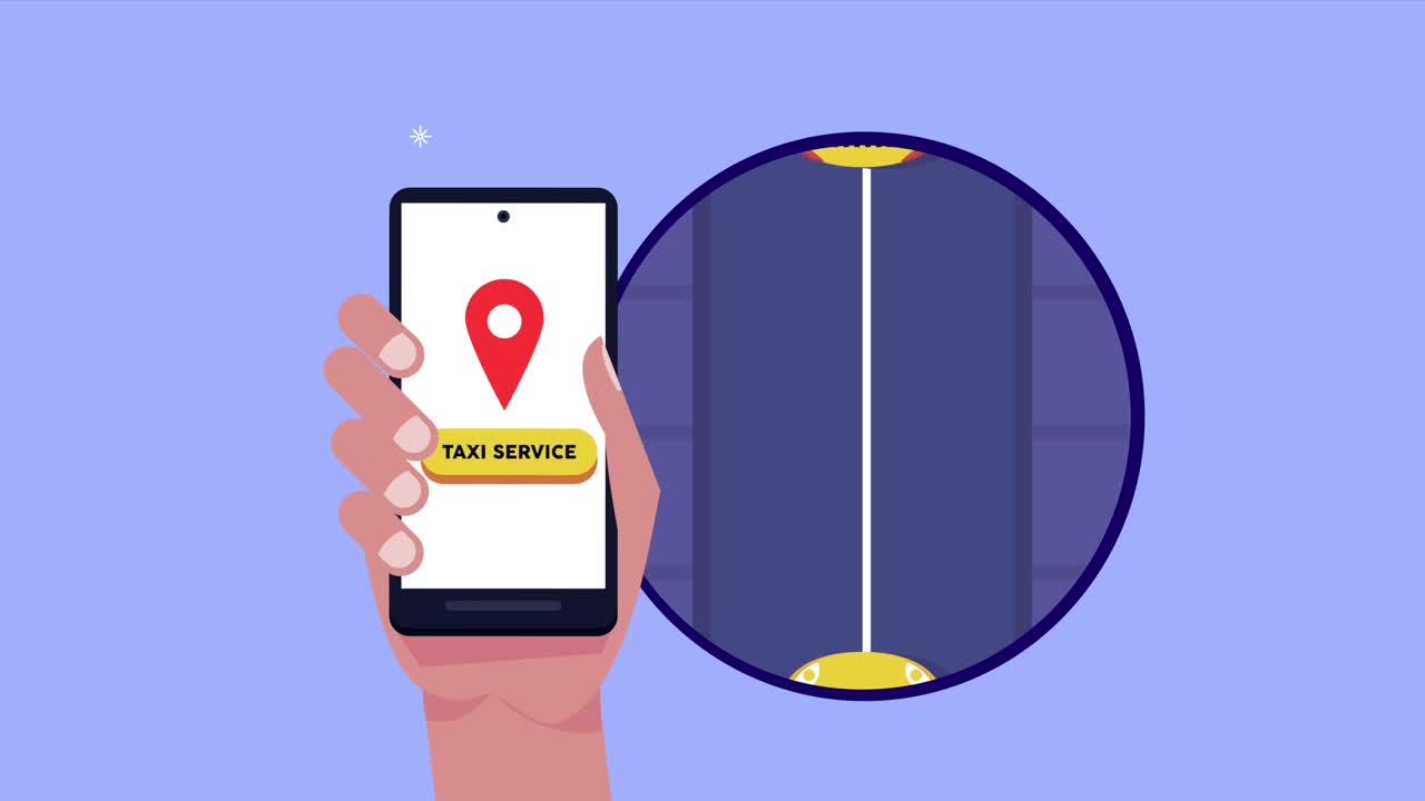 usuario de mano con teléfono inteligente y aplicación de servicio de taxi