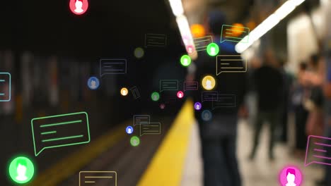 Animation-of-social-media-reactions-over-blurred-train-station
