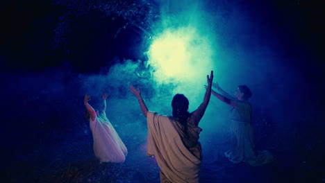 ancient ritual in the forest at night