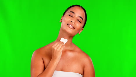 Woman,-green-screen-and-gua-sha-for-neck-massage