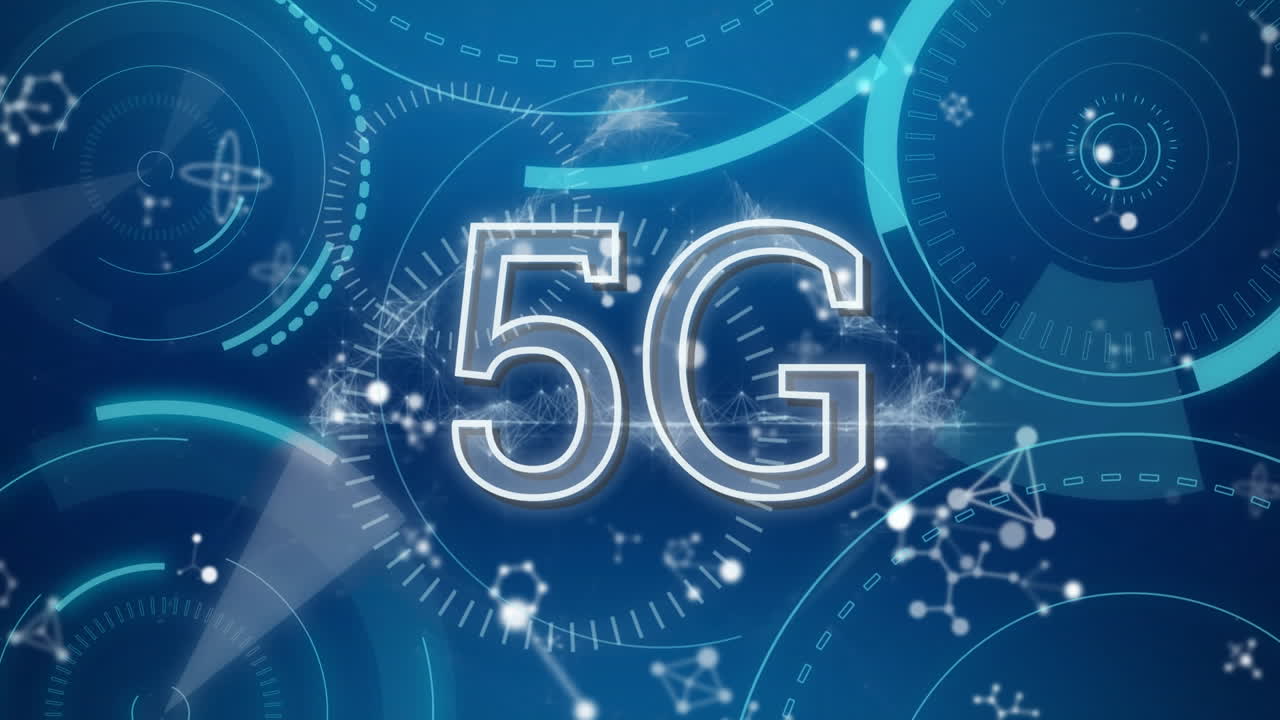 animazione di testo 5g su scansioni su sfondo blu