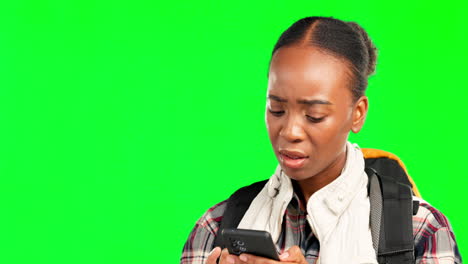 Confused,-gps-and-phone-with-black-woman-on-green