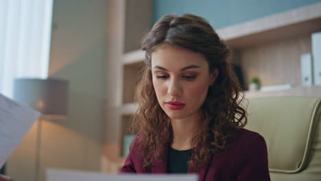 office hands typing laptop closeup. focused finance manager read company report