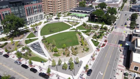 centennial commons park in royal oak, michigan, usa, aerial view