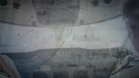 animación de la red de conexiones con procesamiento de datos sobre pilotos de aerolíneas caucásicas