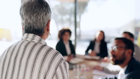 presentation, speaker and woman with business