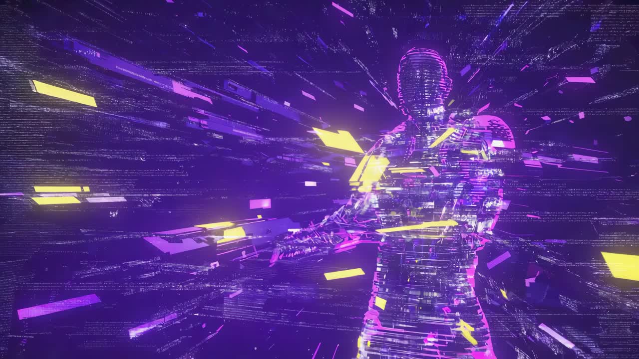 Holographic Digital Humanoid in Futuristic Cyber Space