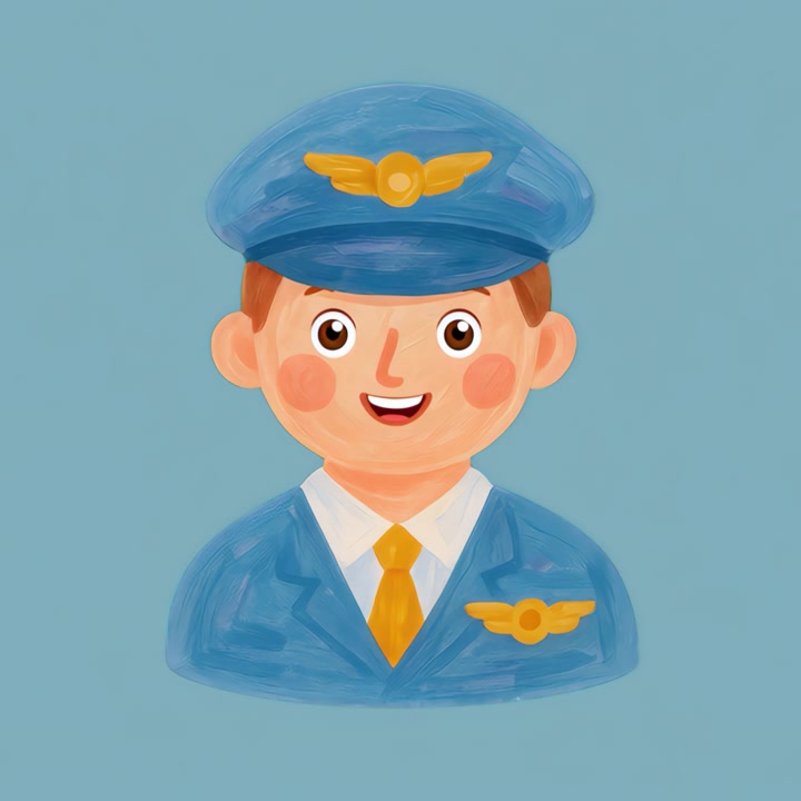 Illustrazione animata di un amichevole pilota di linea sorridente