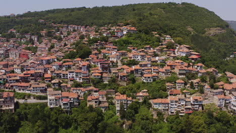 panoramic view of veliko tarnovo historic city built on steep sided hills