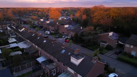 orange lit tree tops in dutch brabant cranendonck village maarheeze aerial