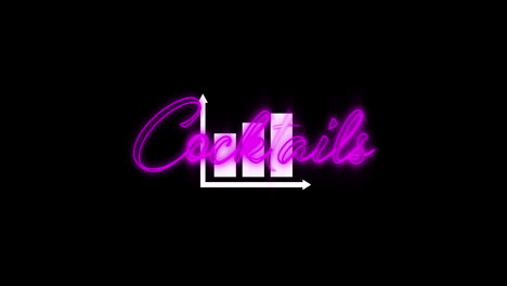 digital animation of neon purple cocktails text sign over bar graph icon against black background