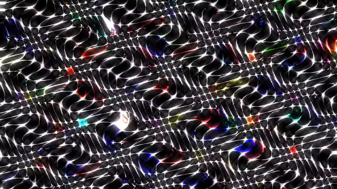 shining bright lines set wave dots motion, colorfull, on black background