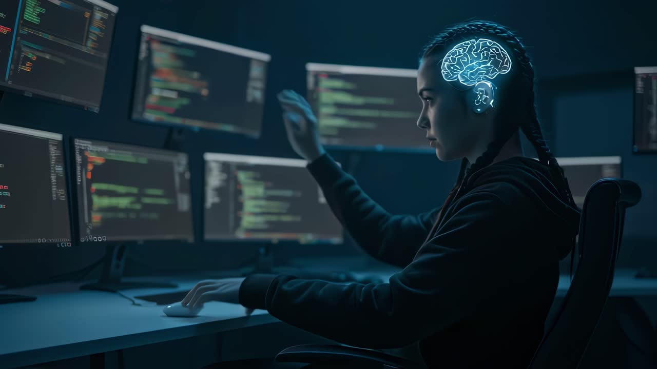 With a creative mindset fully engaged, a programmer is hard at work crafting groundbreaking software solutions within the dynamic environment of a tech studio