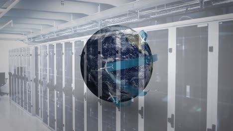 globo girando contra la sala del servidor