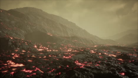 beautiful view at night of the active volcano with red lava