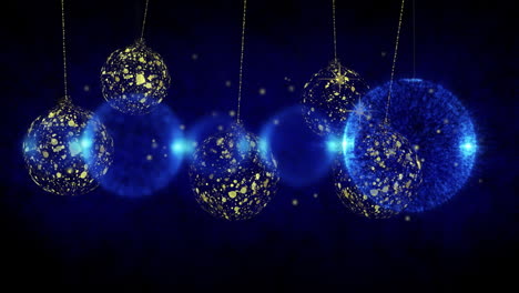 animación de burbujas azules sobre bolas doradas sobre un fondo negro.