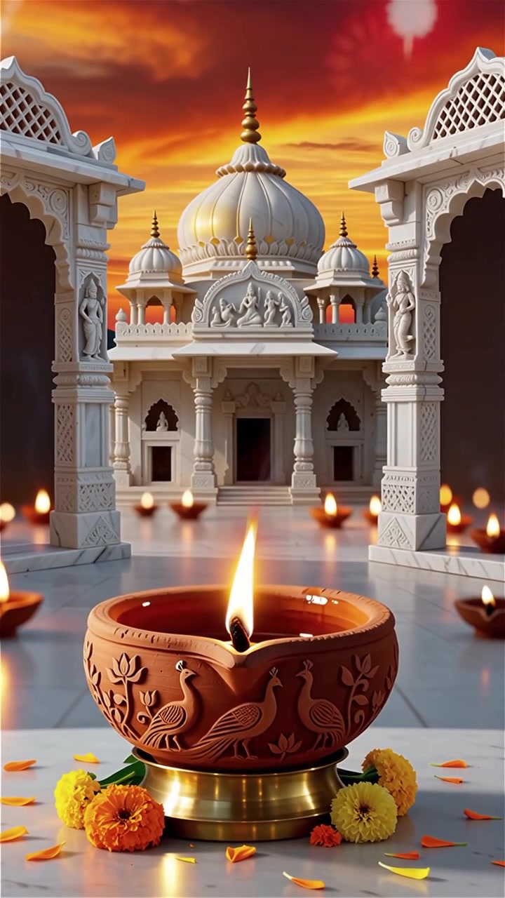 Sfondo del Festival Diwali con lanterne e decorazioni tradizionali Diyas.