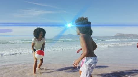 Animación-De-Puntos-De-Luz-Sobre-Una-Familia-Afroamericana-En-La-Playa.