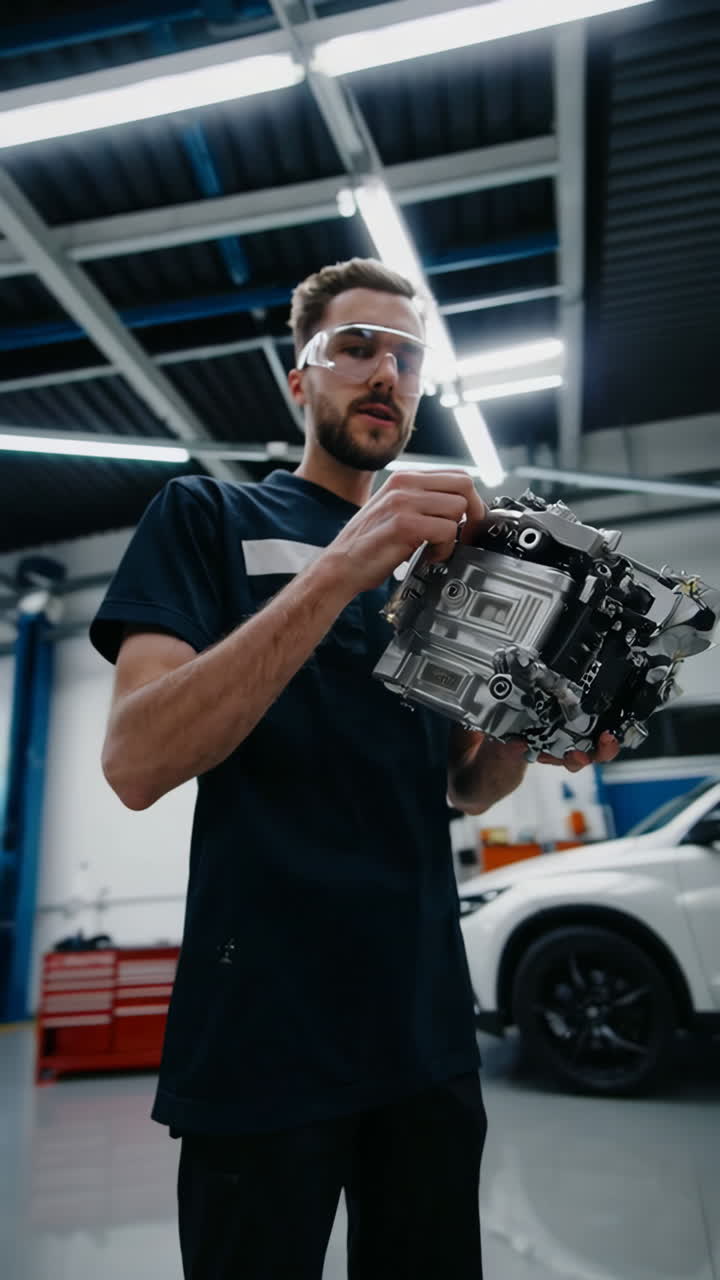 Auto Mechanic Inspecting a Car Engine in a Workshop