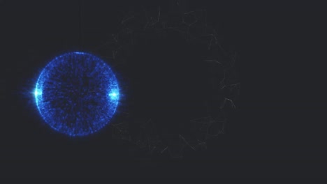 animación de una esfera azul translúcida brillante, flotando sobre un fondo negro